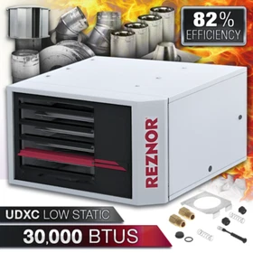 Reznor UDXC 30,000 BTU NG/LP Gas Heater Garage & Shop Unit, Low Static, Venting