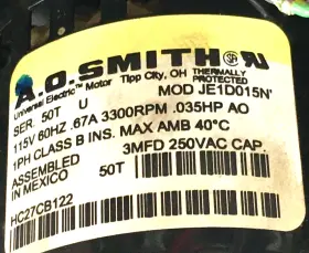 HC27CB122 A. O. SMITH Carrier Bryant Draft Inducer Blower #3 HC27CB122 A. O. SMITH Carrier Bryant Draft Inducer Blower #3