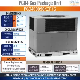 PGD460090KGP1G ACIQ Seer Central Air Ac Conditioner Gas Pack #3