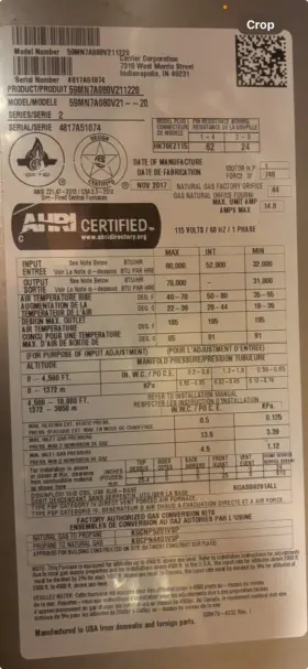 59MN7A080V21-20 CARRIER Infinity Furnace #3