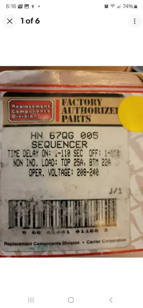 HN67QG005 CARRIER Bryant Payne Heat Sequensor Relay