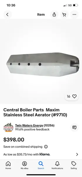 9710 CENTRAL BOILER Maxim Steel Aerator Furnace 9710 CENTRAL BOILER Maxim Steel Aerator Furnace