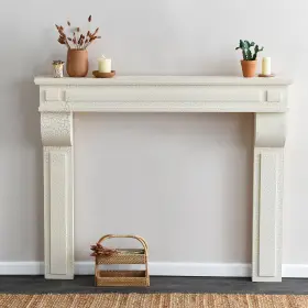 EC1022 CREATIVE CO-OP Lodge Fireplace Mantel Distressed Cream
