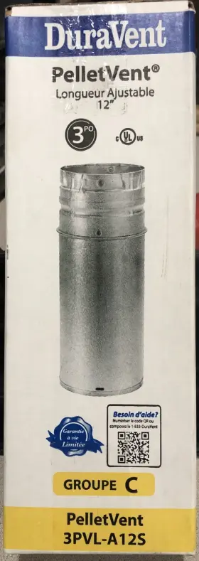 3PVL-A12S DURAVENT Stove Pipe Pellet Vent