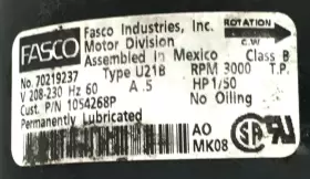 7021-9237 FASCO Draft Inducer Blower Motor #3
