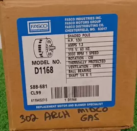 D1168 FITS AFTERMARKET FOR FASCO Furnace Exhaust Draft Motor #2