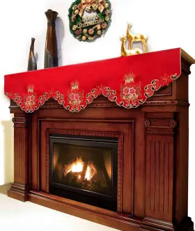 739770083868 GRELUCGO Embroidered Christmas Holiday Mantel #3