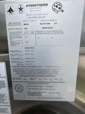 KN-20 HYDROTHERM Natural Gas Water Heater Boiler #2