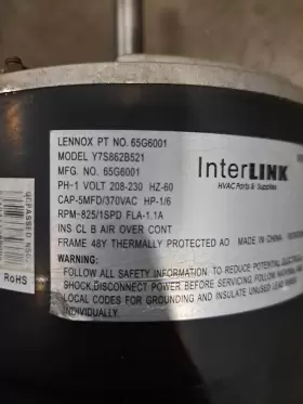 Y7S862B521 INTERLINK Condenser Fan Motor #2