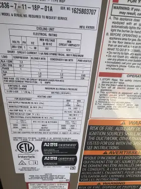 MGEH336-7-11-18P-01A MAGIC-PAK Central Furnace Forced Air Gas