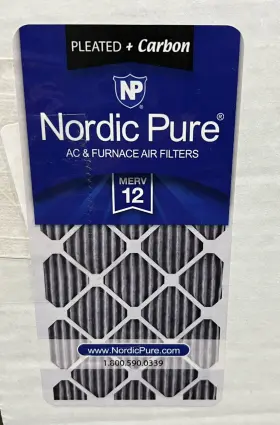 20X20X4PM12C-2 NORDIC PURE Pleated Merv Carbon Pack Air