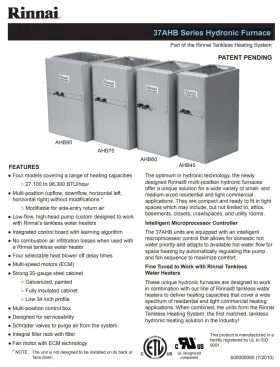 37AHB07514KA5 RINNAI Hydronic Furnace