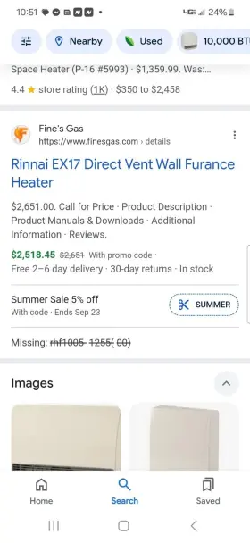 EX38CTWP RINNAI Vent Propane Wall Furnace #3 EX38CTWP RINNAI Vent Propane Wall Furnace #3