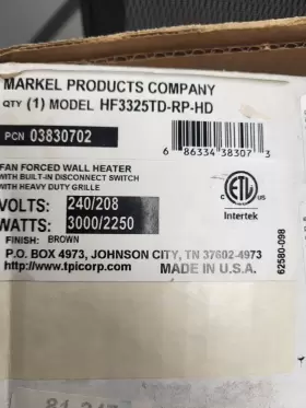HF3315TRP FAN Markel Forced Wall Heater Ac