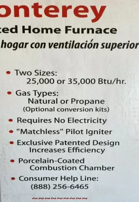 2509622A WILLIAMS Monterey Top Vent Wall Furnace Natural Gas #3
